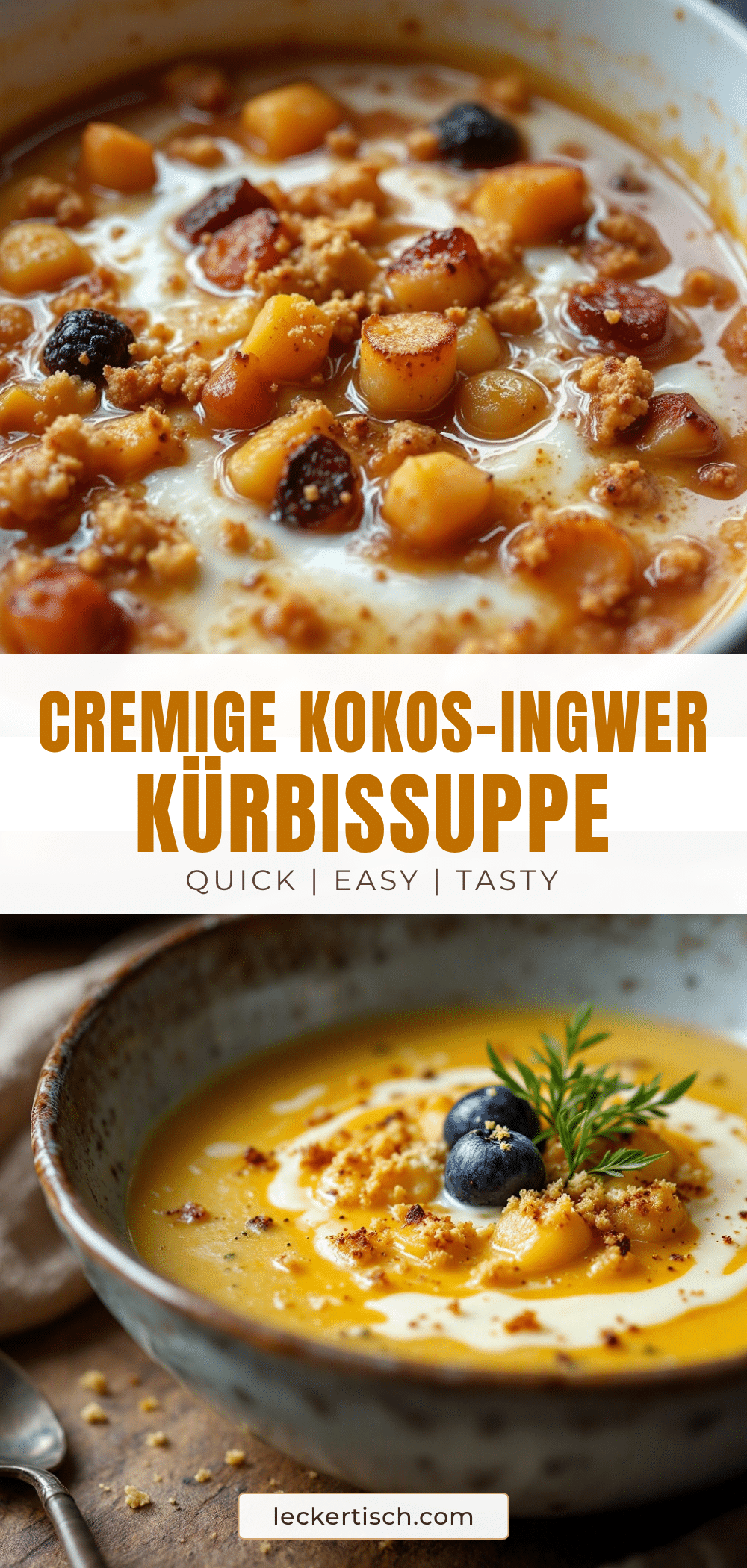 Cremige Kürbissuppe mit Ingwer und Kokosmilch recipe