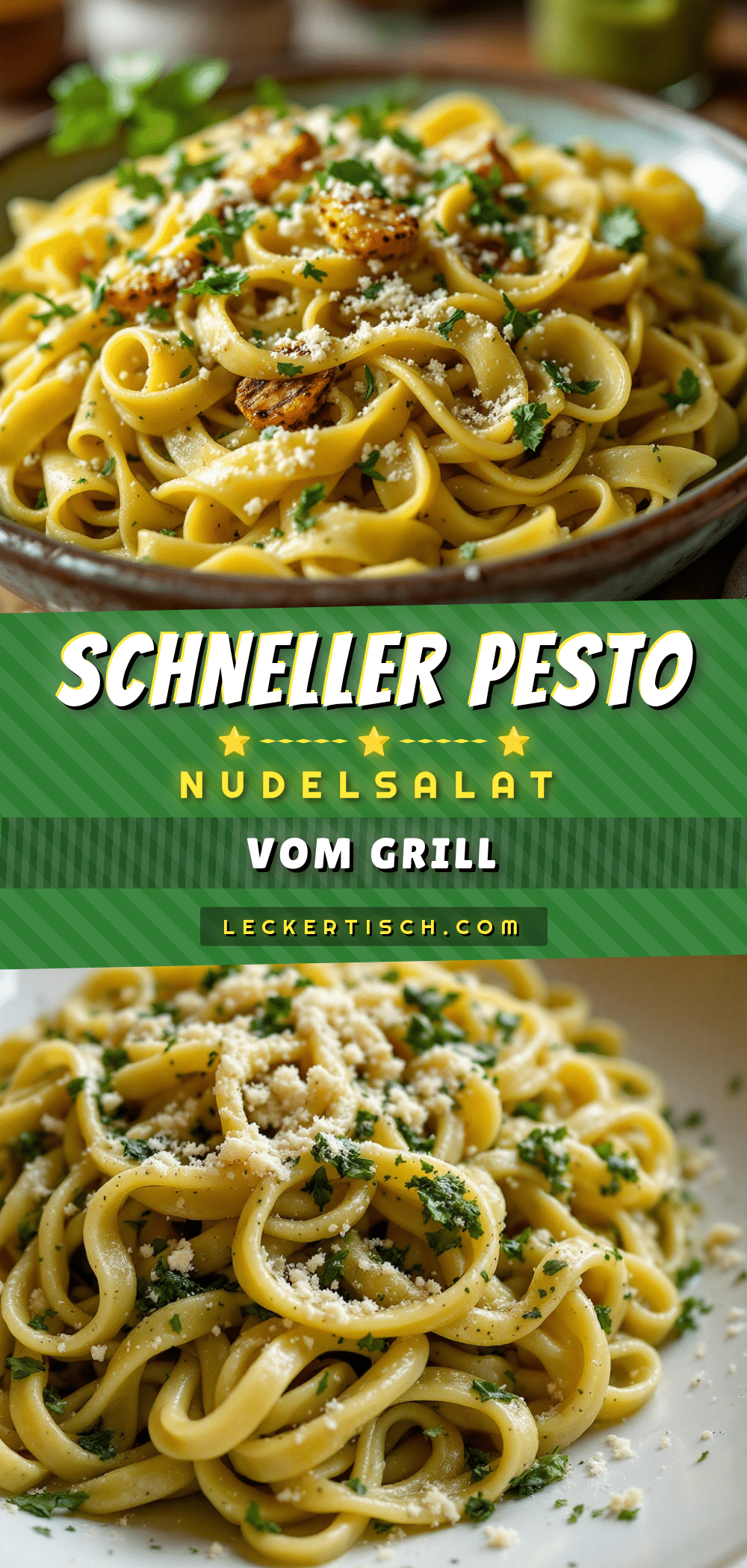 Einfacher bunter Grillspieß-Nudelsalat mit Pesto recipe