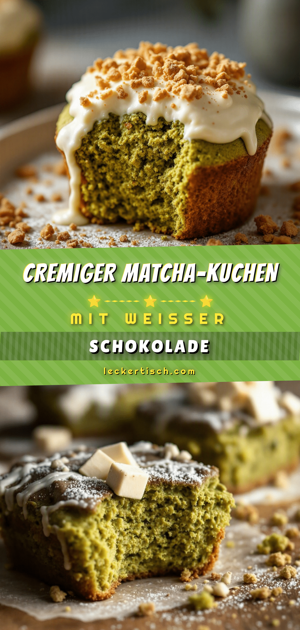 Matcha-Latte-Kuchen mit weißer Schokolade recipe