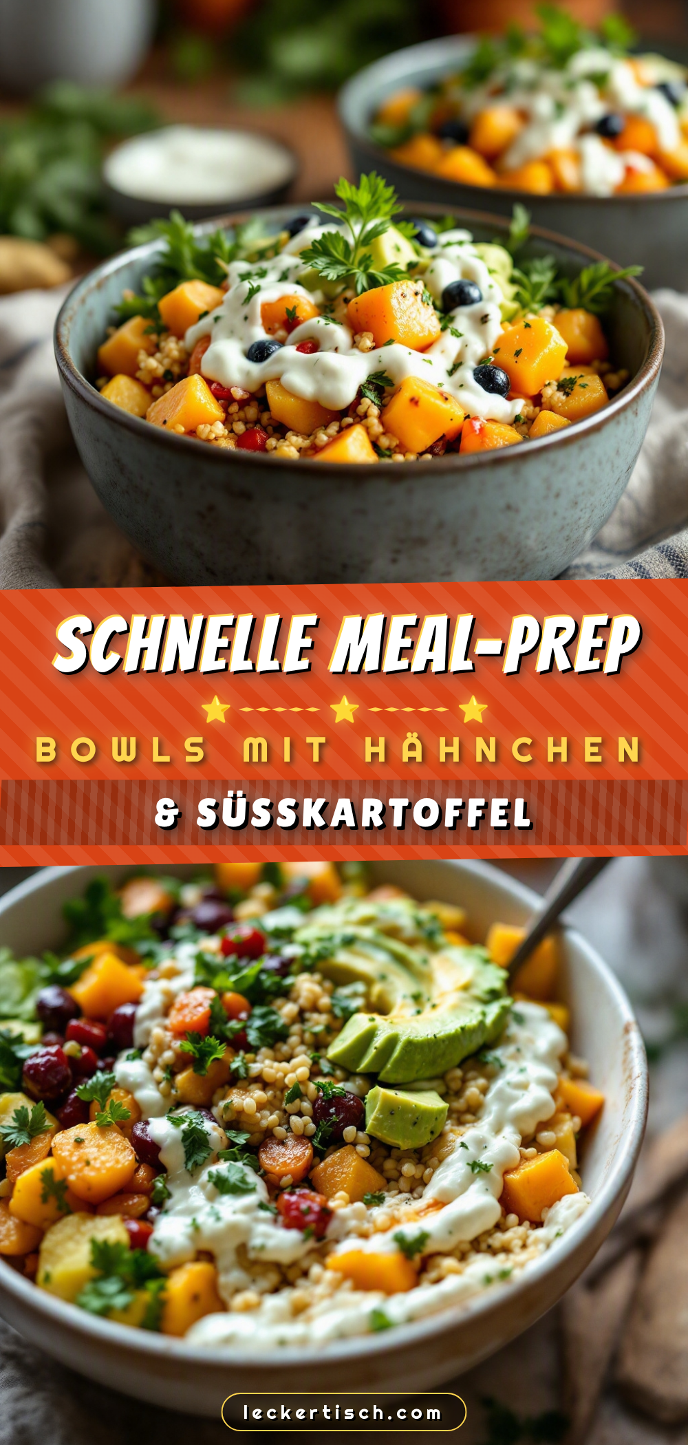 Meal-Prep-Bowls mit Hähnchen und Süßkartoffel recipe