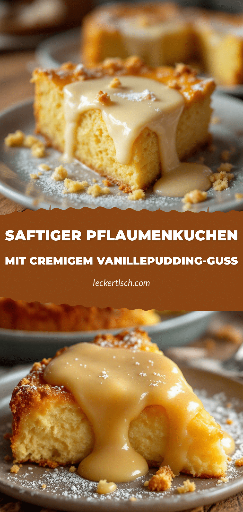 Saftiger Pflaumenkuchen mit Vanillepudding-Guss recipe