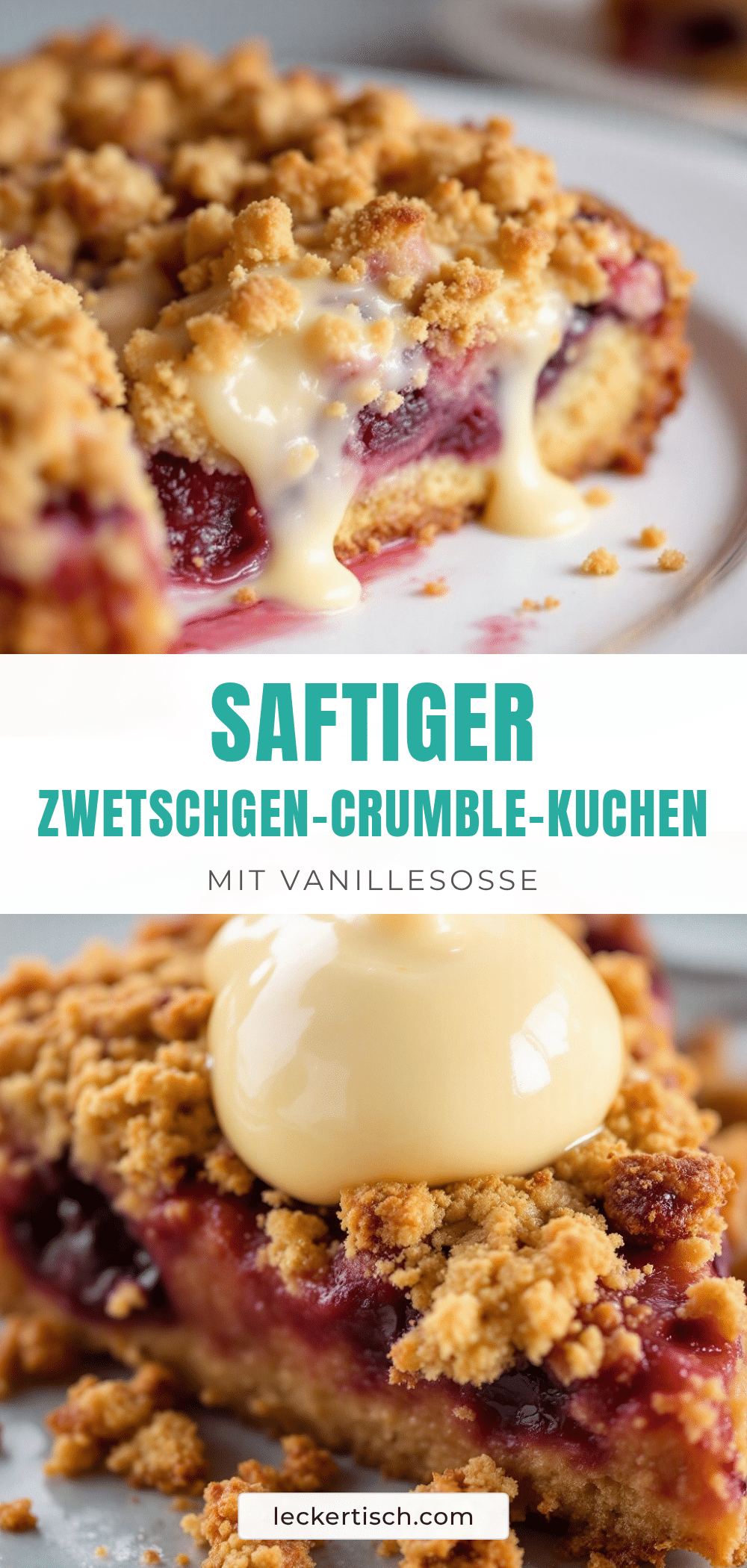 Saftiger Zwetschgen-Crumble-Kuchen mit Vanillesoße recipe