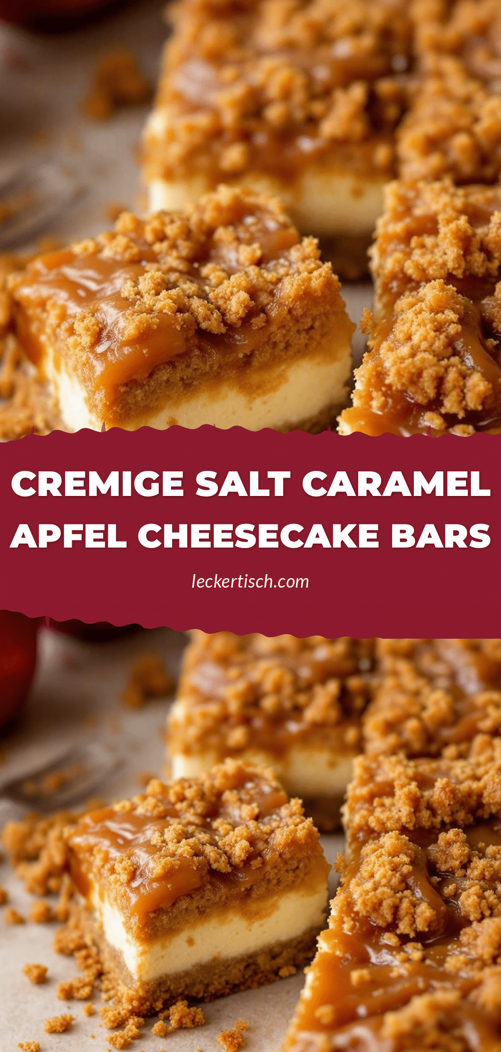 Cremige Salted Caramel Apfel Cheesecake Bars recipe