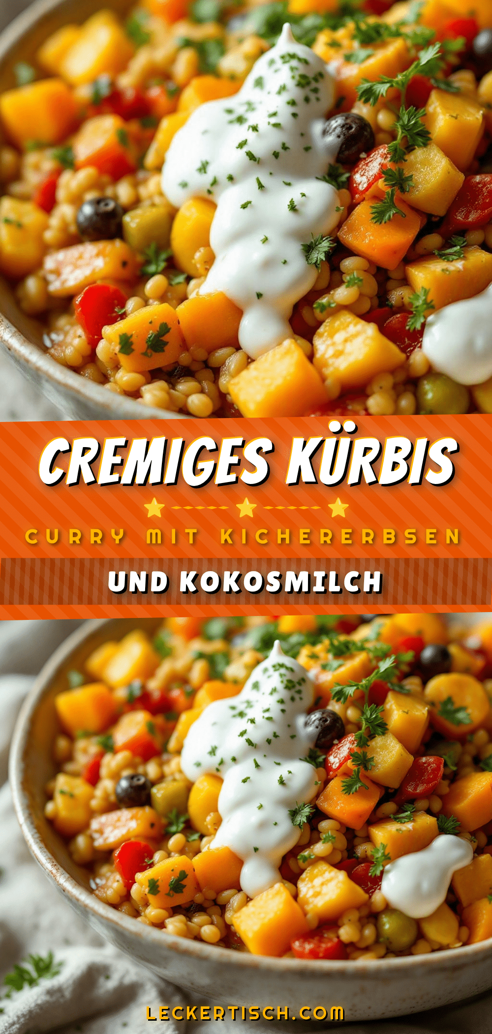 Cremiges Kürbis-Curry mit Kichererbsen und Kokosmilch recipe