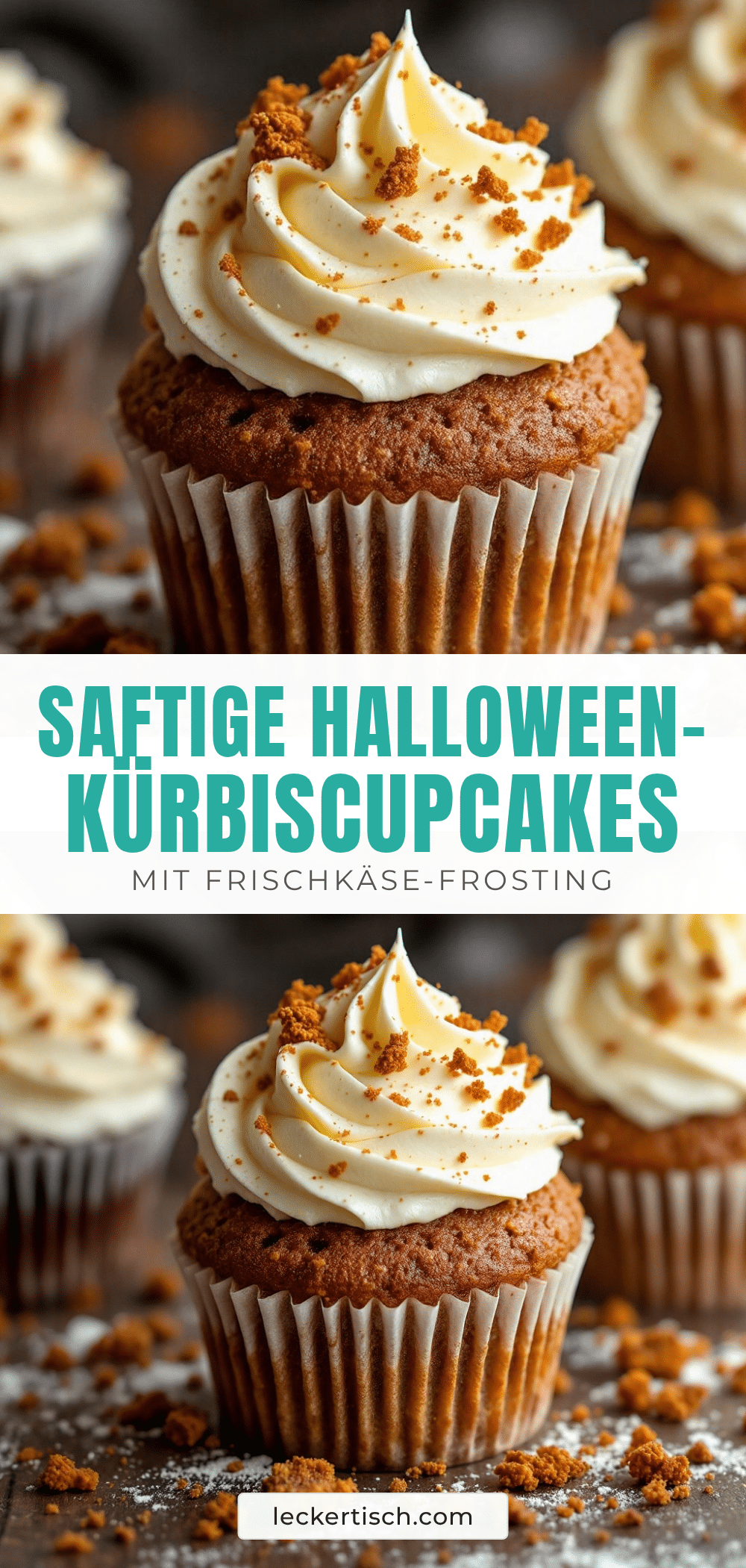 Saftige Halloween-Kürbis-Cupcakes mit Frischkäse-Frosting recipe