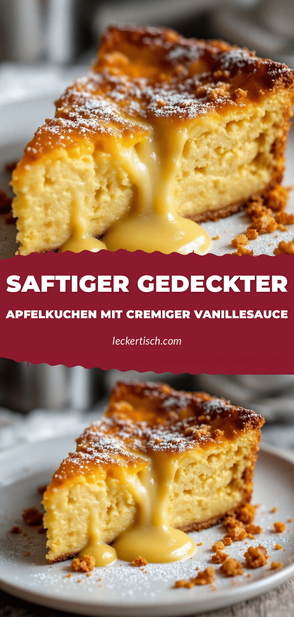 Saftiger gedeckter Apfelkuchen mit Vanillesauce recipe